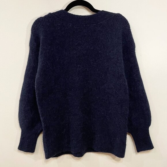 EUC Sezane Victor Alpaca Blend Gold Button Shoulder Sweater Navy Blue Small - Picture 3 of 9
